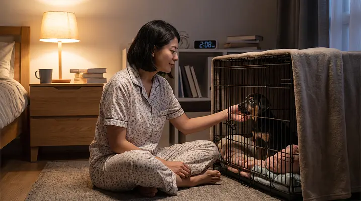 夜中にケージで泣く子犬：どう対処すべきか